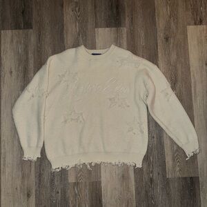 Aelfric Eden Cream Sweater with Distressed Cuffs